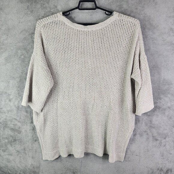 Womens Beige Express Open Knit Sweater 3/4 Sleeve Round Neck Size M/L - Picture 8 of 12